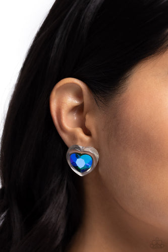 Paparazzi Accessories: Heart-Pounding Haute - Green UV Shimmery Earrings