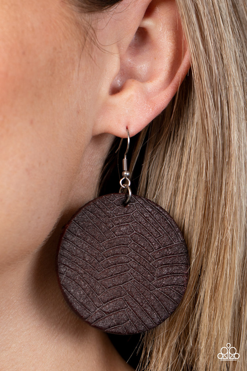 Brown leather earrings deals paparazzi