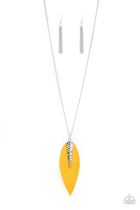 Paparazzi Accessories: Quill Quest - Yellow Leather Frame Necklace - Jewels N Thingz Boutique