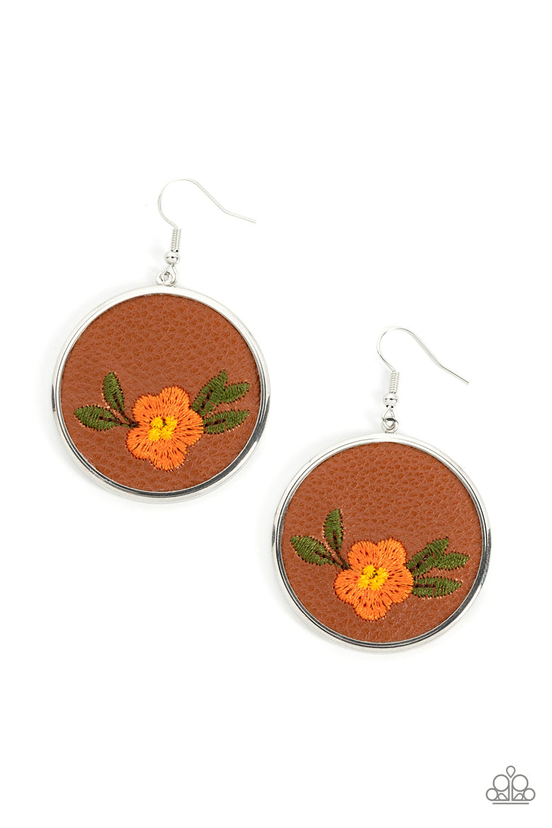Paparazzi Accessories Prairie Patchwork Orange Flower Earrings