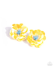 Load image into Gallery viewer, Paparazzi Accessories: Floating Florals - Yellow Iridescent Acrylic Earrings