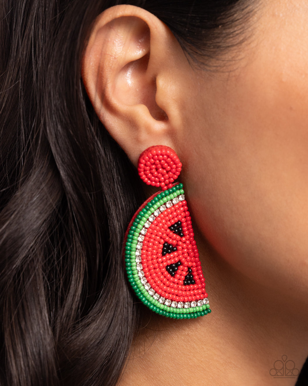 Paparazzi Accessories: Watermelon Welcome - Red Seed Bead Earrings