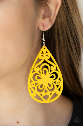 Paparazzi Accessories: Marine Eden - Yellow Wooden Oversized Earrings