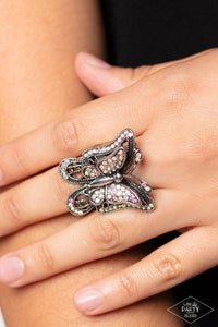 Paparazzi Accessories:  Free To Fly - Multi Iridescent Butterfly Ring - Life of the Party