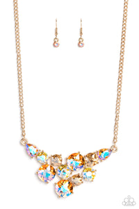 Paparazzi Accessories: Round Royalty Necklace and Twinkling Trio Bracelet - Gold Iridescent SET