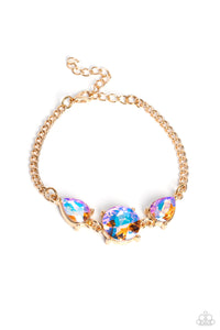 Paparazzi Accessories: Round Royalty Necklace and Twinkling Trio Bracelet - Gold Iridescent SET