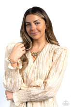 Load image into Gallery viewer, Paparazzi Accessories: Round Royalty Necklace and Twinkling Trio Bracelet - Gold Iridescent SET