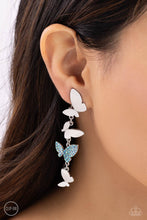 Load image into Gallery viewer, Paparazzi Accessories: Flying Flashy - Blue Iridescent Clip-On Earrings