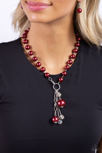 Paparazzi Accessories: White Collar Welcome - Red Pearl Necklace