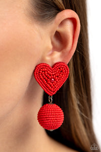 Paparazzi Accessories: Spherical Sweethearts - Red Heart Seed Bead Earrings