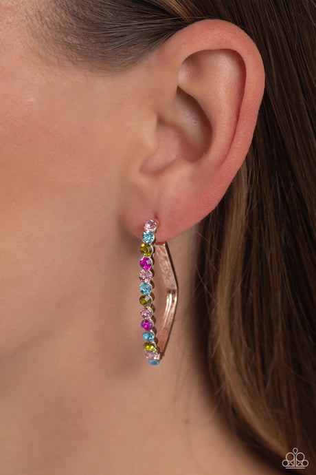 Paparazzi Accessories: Triangular Tapestry - Rose Gold Hoop Earrings