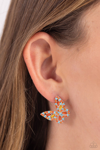 Paparazzi Accessories: Tilted Takeoff - Orange Butterfly Earrings