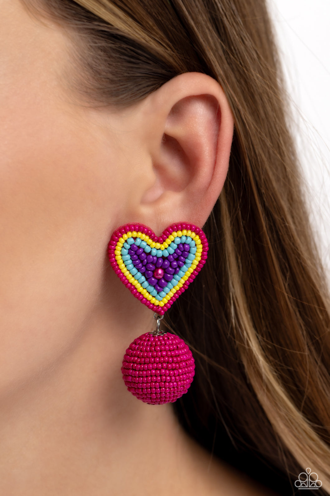 Paparazzi Accessories: Spherical Sweethearts - Multi Heart Seed Bead Earrings