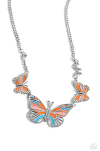 Paparazzi Accessories: The FLIGHT Direction - Orange Iridescent Butterfly Necklace