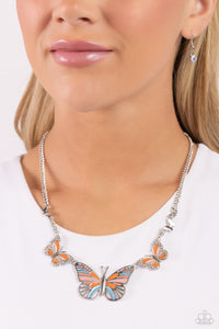 Paparazzi Accessories: The FLIGHT Direction - Orange Iridescent Butterfly Necklace