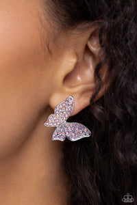 Paparazzi Accessories: High Life Earrings and High Time Ring - Pink Iridescent Butterfly SET