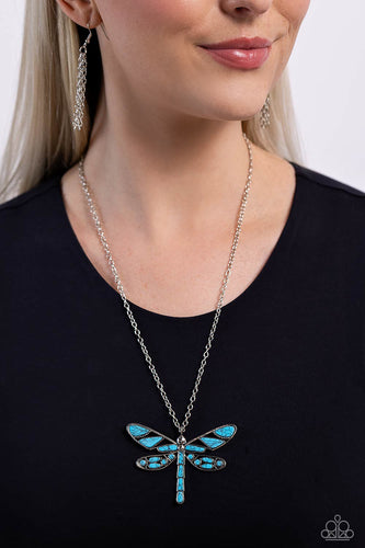Paparazzi Accessories: FLYING Low - Blue Dragonfly Necklace