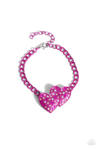 Paparazzi Accessories: Low-Key Lovestruck Necklace and Lovestruck Lovestruck Lineup Bracelet - Pink Iridescent SET