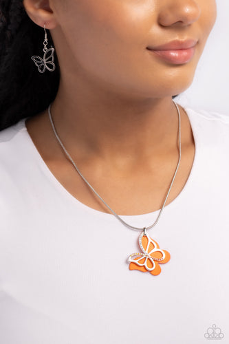 Paparazzi Accessories: Detailed Dance - Orange Butterfly Iridescent Necklace