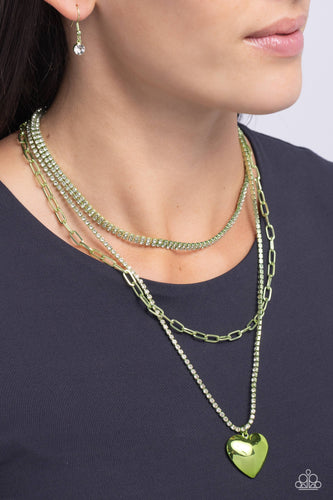 Paparazzi Accessories: Caring Cascade - Green Heart Necklace