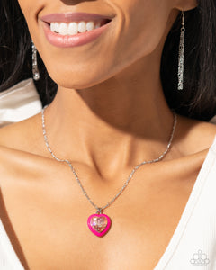 Paparazzi Accessories: Heartfelt Hope Necklace and Heartfelt Haute Earrings - Pink UV Shimmery Heart SET