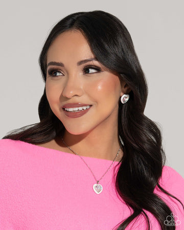 Paparazzi Accessories: Heartfelt Hope Necklace and Heartfelt Haute Earrings - White UV Shimmery Heart SET