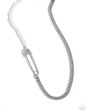 Load image into Gallery viewer, Paparazzi Accessories: Safety Pin Style Necklace and Safety Pin Sentimen Earrings - White SET