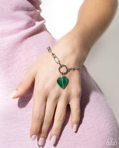 Paparazzi Accessories: Definition of HEART Necklace and HEART Restoration Bracelet - Green SET