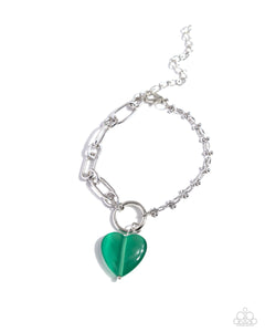 Paparazzi Accessories: Definition of HEART Necklace and HEART Restoration Bracelet - Green SET