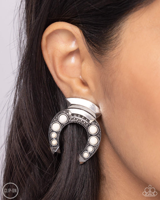 Paparazzi Accessories: Harmonious Horseshoe - White Clip-On Earrings