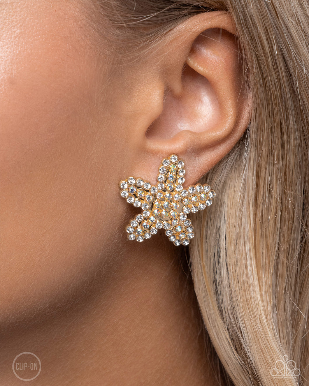 Paparazzi Accessories: Starfish Serenade - Gold Iridescent Clip-On Earrings