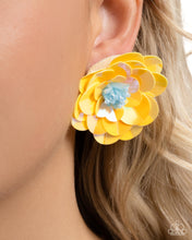 Load image into Gallery viewer, Paparazzi Accessories: Floating Florals - Yellow Iridescent Acrylic Earrings