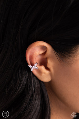 Paparazzi Accessories: Aerial Advancement - Pink Butterfly Cuff Earrings
