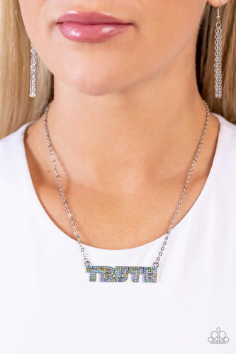 Paparazzi Accessories: Truth Trinket - Blue Iridescent Inspirational Necklace