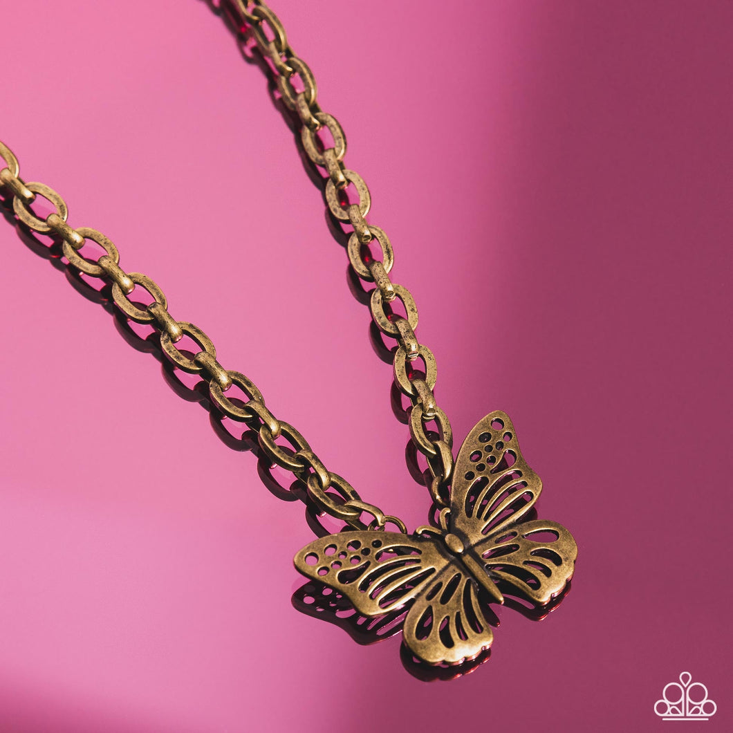Paparazzi Accessories: Midair Monochromatic - Brass Butterfly Necklace