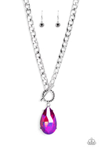 Paparazzi Accessories: Edgy Exaggeration - Pink UV Shimmer Necklace - Life of the Party