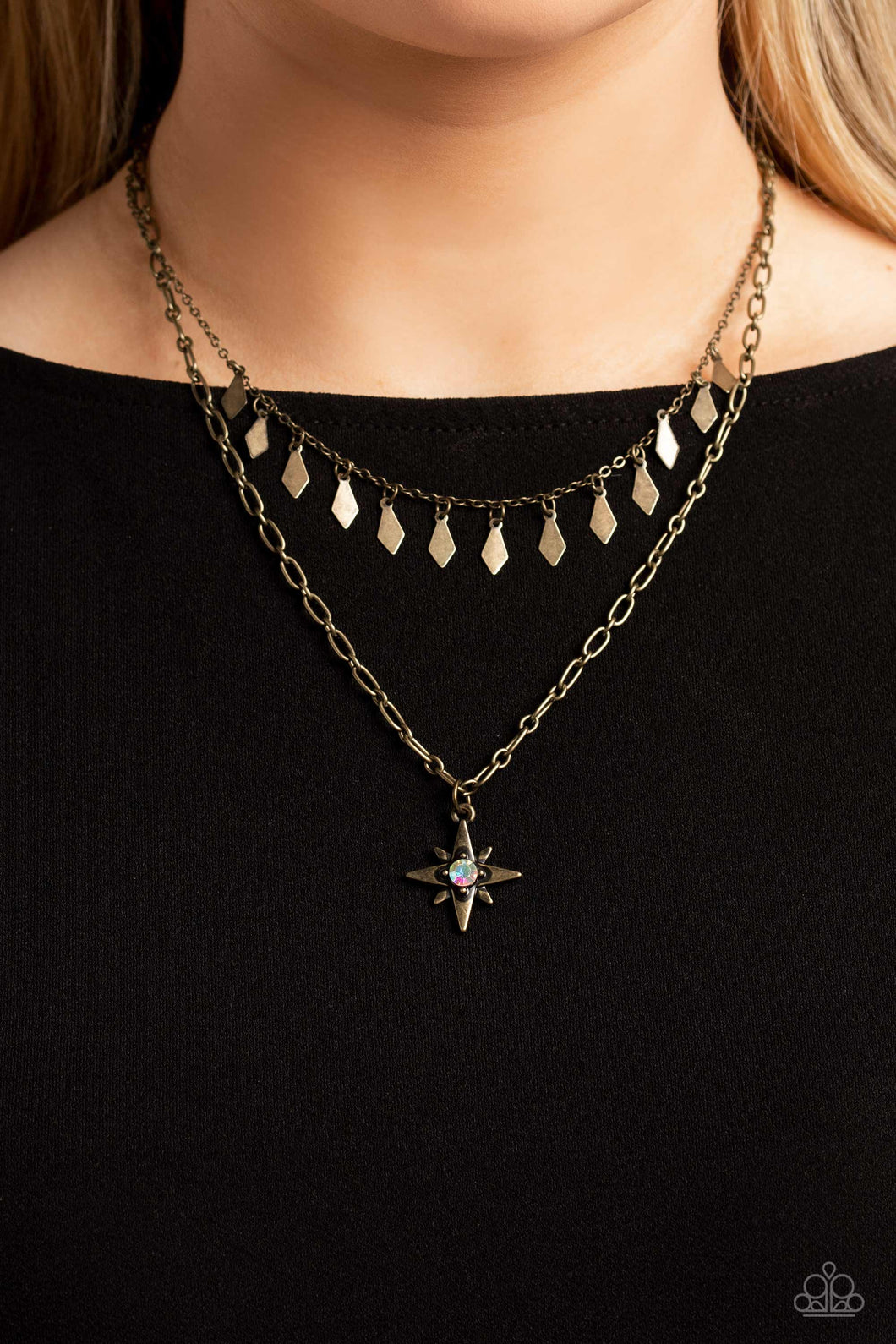 Paparazzi Accessories: The Second Star To The LIGHT - Brass Iridescent Patriotic Necklace