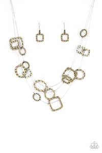 Paparazzi Accessories: GEO-ing Strong - Brass Antiqued Necklace - Jewels N Thingz Boutique