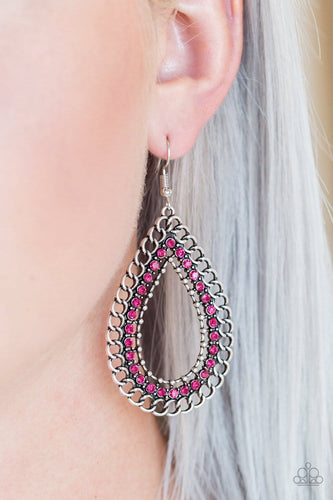 Paparazzi: Mechanical Marvel - Pink Rhinestone Earrings - Jewels N’ Thingz Boutique