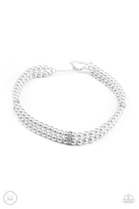 Paparazzi Accessories: Put On Your Party Dress - Silver Pearl/Rhinestone Choker - Jewels N Thingz Boutique