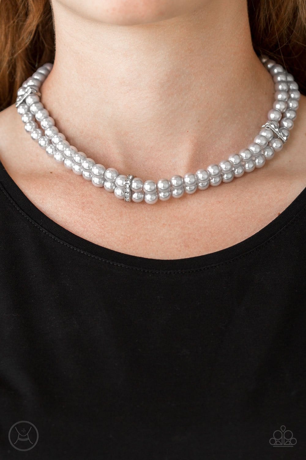 Paparazzi Accessories: Put On Your Party Dress - Silver Pearl/Rhinestone Choker - Jewels N Thingz Boutique