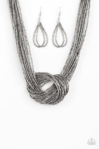 Paparazzi: Knotted Knockout - Silver/Black Seed Bead Necklace - Jewels N’ Thingz Boutique