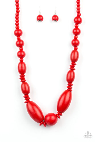 Paparazzi: Summer Breezin - Red Wooden Necklace - Jewels N’ Thingz Boutique
