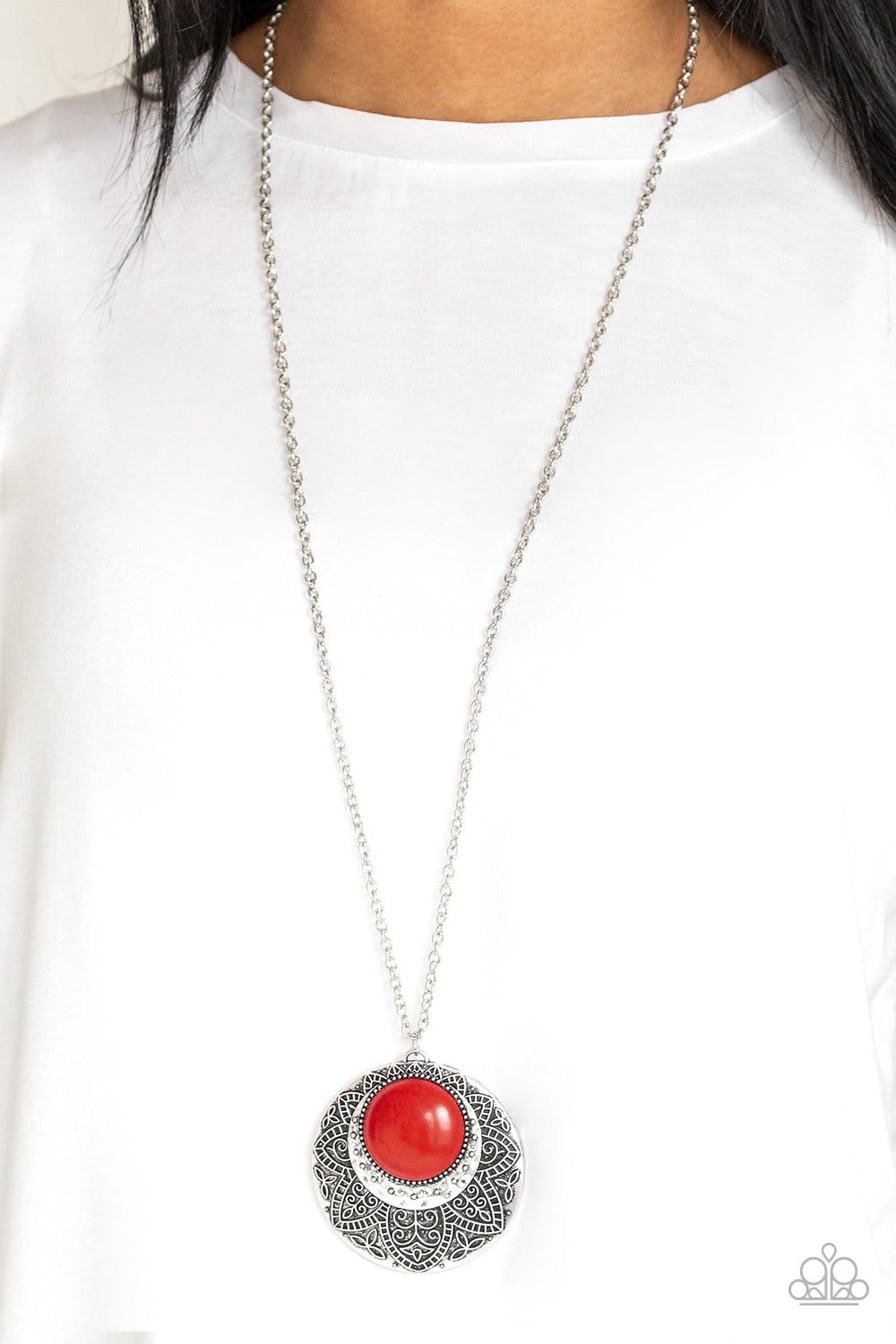 Paparazzi: Medallion Meadow - Red Long Necklace - Jewels N’ Thingz Boutique