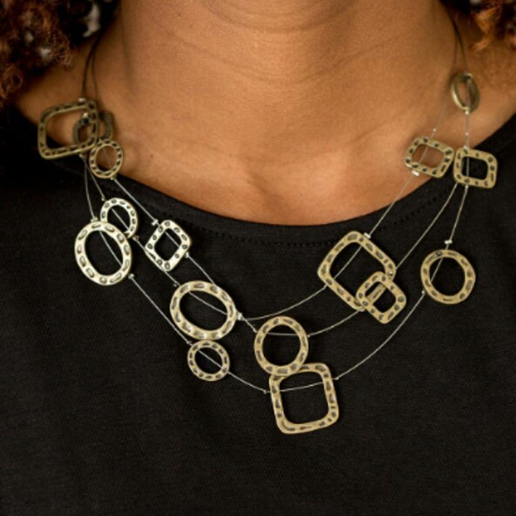 Paparazzi Accessories: GEO-ing Strong - Brass Antiqued Necklace - Jewels N Thingz Boutique