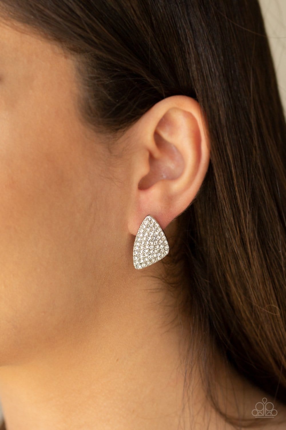 Paparazzi: Supreme Sheen - White Rhinestone Post Earrings - Jewels N’ Thingz Boutique
