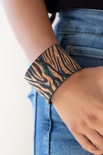 Paparazzi: Show Your True Stripes - Blue Cork-Like Bracelet - Jewels N’ Thingz Boutique