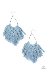 Paparazzi:   Oh MACRAME, Oh My - Blue Denim Knotted Earrings - Jewels N’ Thingz Boutique