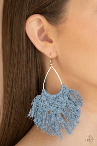 Paparazzi:   Oh MACRAME, Oh My - Blue Denim Knotted Earrings - Jewels N’ Thingz Boutique