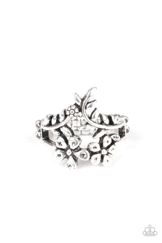 Paparazzi: Secret Eden - Silver Flowery Ring - Jewels N’ Thingz Boutique